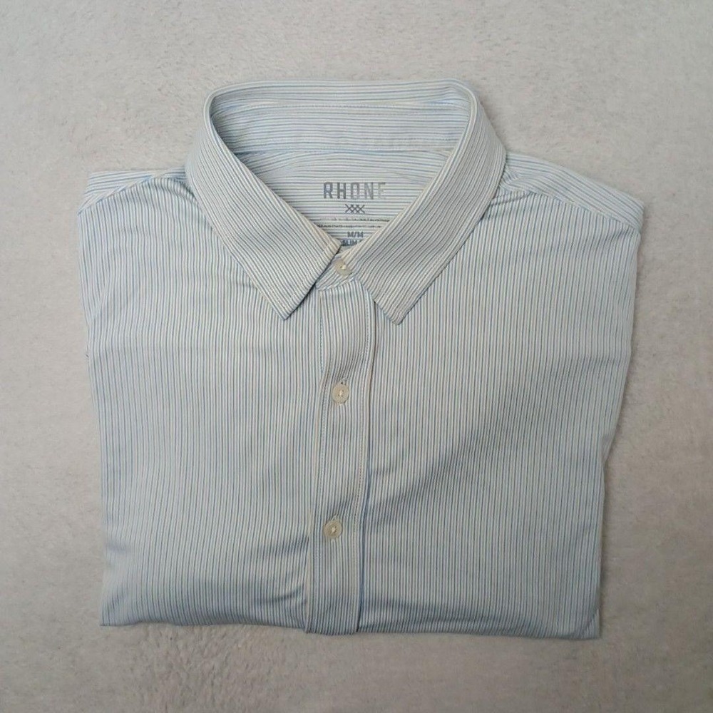 Rhone Shirt Mens M Blue Striped Button-Up Slim Stretch Commuter Performance